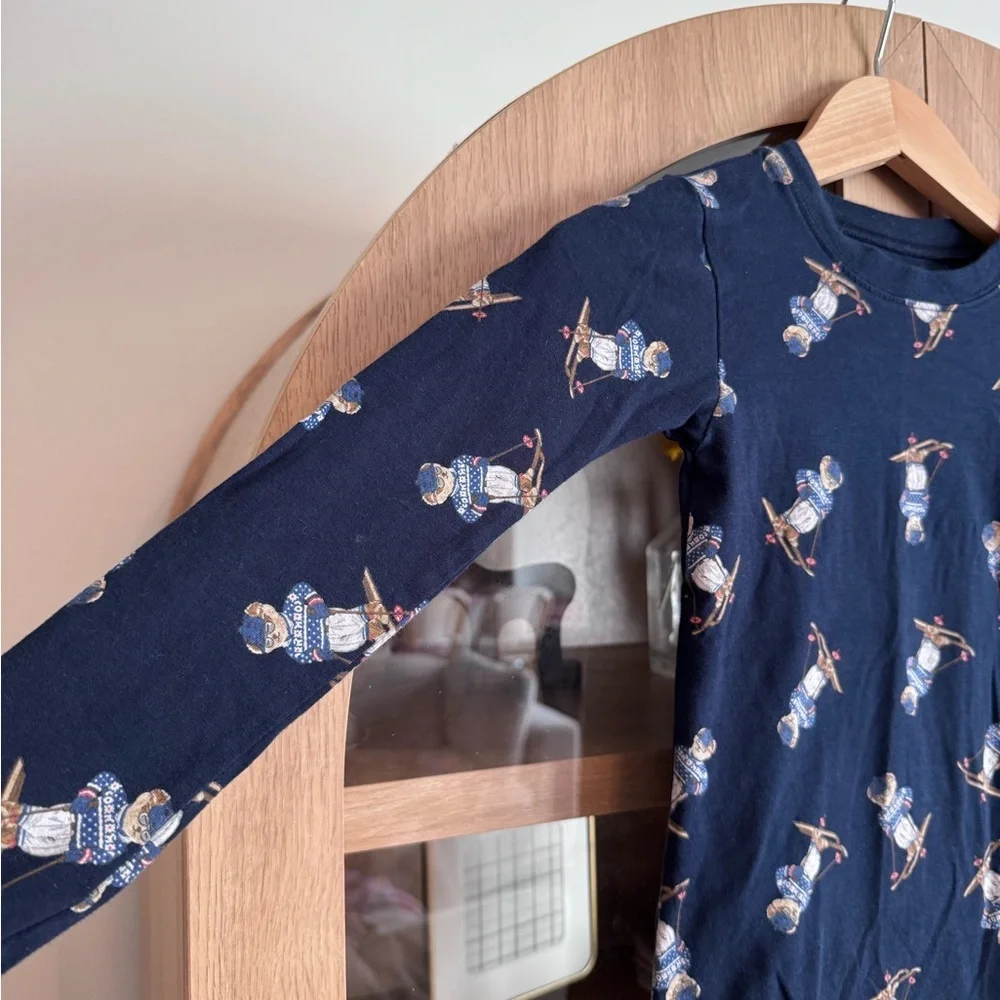Polo Ralph Lauren Boys Ski Bear Pajama Top Size 8 Navy Long Sleeve Shirt